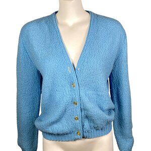 Vintage Penneys Button Up Cardigan Sweater Blue Long Sleeve Womens Size 40